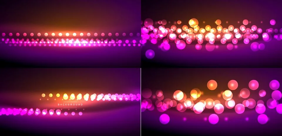 Four vibrant backgrounds. Gradient colors blend from orange, yellow, purple. Stock Illustration