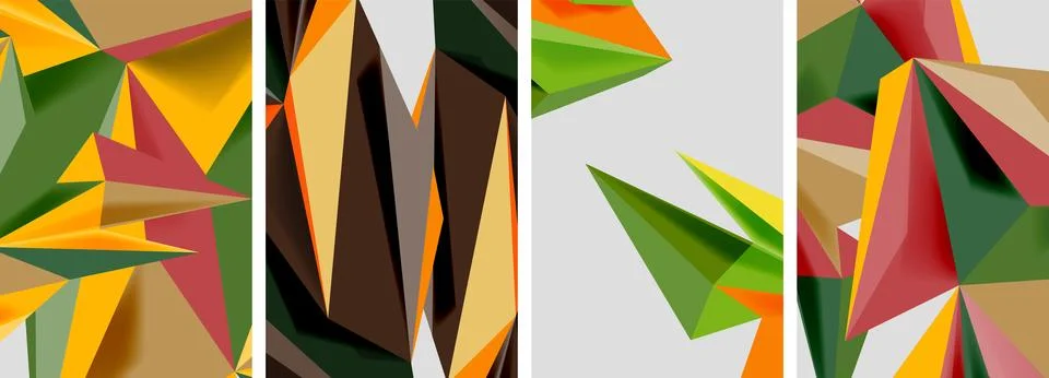 Four vibrant geometric patterns inspired by plant leaves on white background Stock Illustration