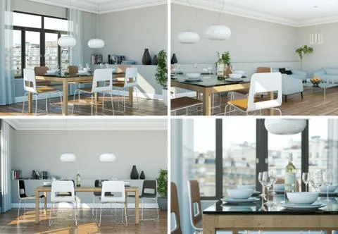 Four views of modern interior loft design Stock Illustration