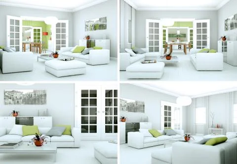 Four views of modern interior loft design Stock Illustration