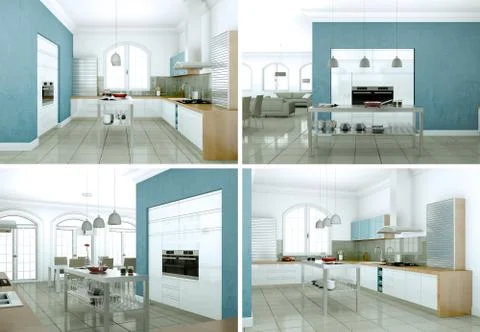Four views of modern interior loft design Stock Illustration
