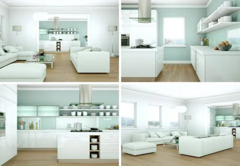 Four views of modern interior loft design Stock Illustration