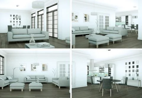 Four views of modern interior loft design Stock Illustration