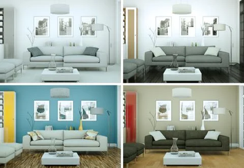 Four views of modern interior loft design Stock Illustration
