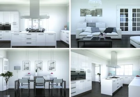 Four views of modern interior loft design Stock Illustration