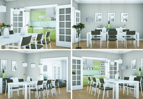 Four views of modern interior loft design Stock Illustration