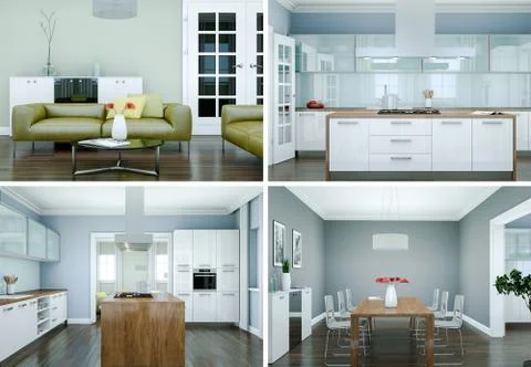 Four views of modern interior loft design Stock Illustration