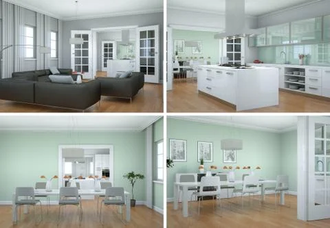 Four views of modern interior loft design Stock Illustration