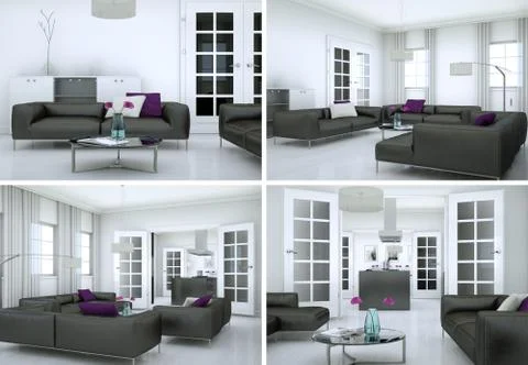 Four views of modern interior loft design Stock Illustration