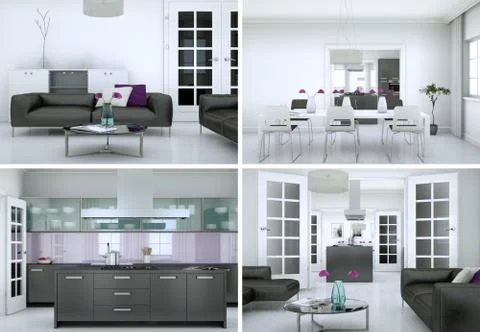 Four views of modern interior loft design Stock Illustration
