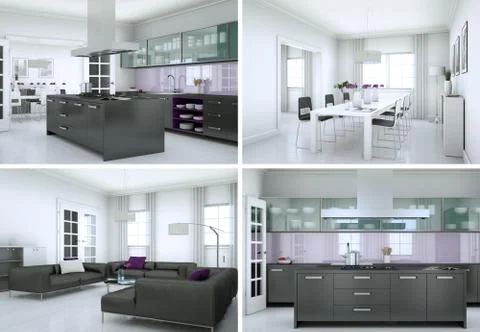 Four views of modern interior loft design Stock Illustration