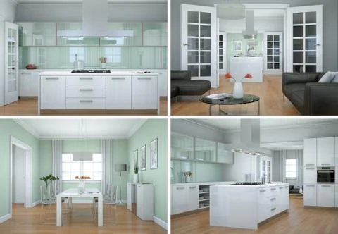 Four views of modern interior loft design Stock Illustration