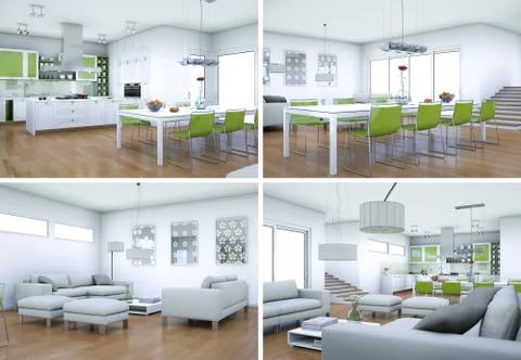 Four views of modern interior loft design Stock Illustration