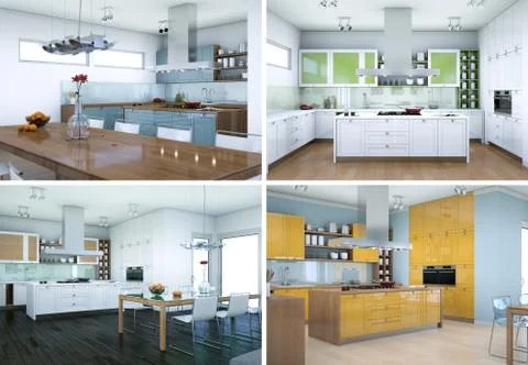 Four views of modern interior loft design Stock Illustration