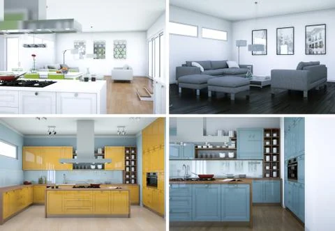 Four views of modern interior loft design Illustrazione stock