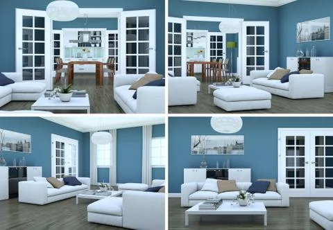 Four views of modern interior loft design Stock Illustration