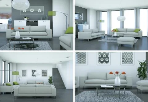 Four views of modern interior loft design Stock Illustration