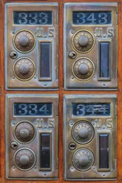 Four vintage american post office boxes Foto stock
