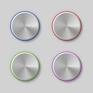 Four Volume Control Dial Button with Color Light Rings Vector Stock Illustration