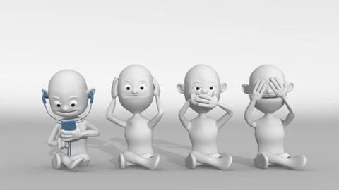 Four wase monkeys white Illustrazione stock