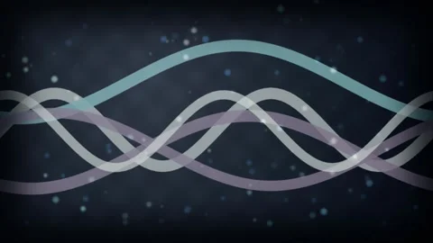 Four wavy ribbon lines flow horizontally with drifting bokeh particles Stock Footage 342215522