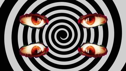 Four Weird Psychedelic Eyes Hypnotic Background Stock Footage 117073070