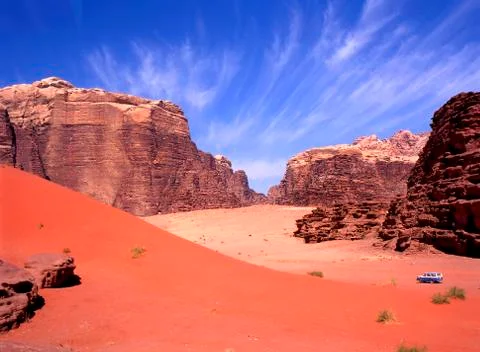 Four wheel drive in Wadi Rum Stock Photos