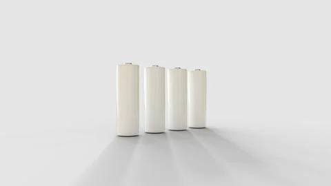 Four white AAA batteries standing on a white backdrop Stock Illustration