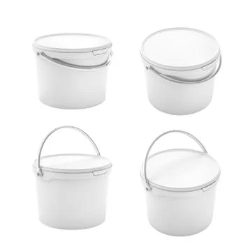 Four White Plastic Cans. Isolated Over White Stock Illustration