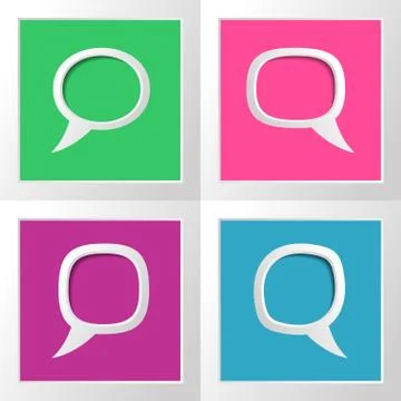 Four white various speech bubbles in colorful frames Illustrazione stock