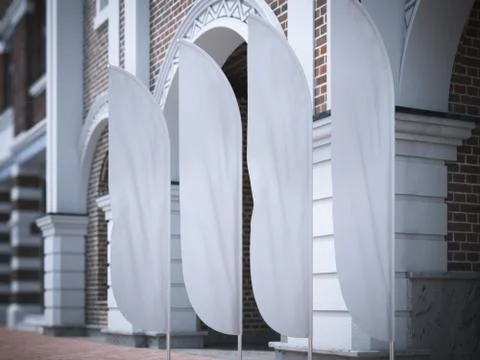 Four white vertical wind banners. 3d rendering 스톡 일러스트