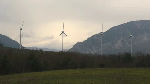 Four wind turbines Stock Footage 87546824