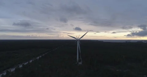 Four Windmills in line Stock Footage 86400713