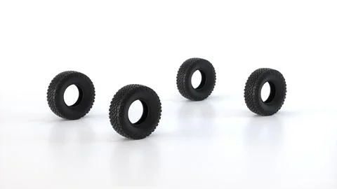 Four Winter Tire on a Soft Gray Studio Background. Automobile Concept. Stock Illustration