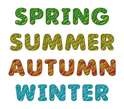 Four words - spring, summer, autumn, winter.  Stock Illustration