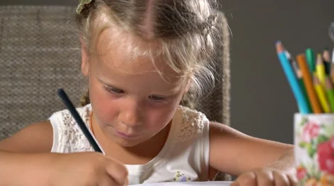 Four-year girl performs educational tasks Stock Footage 64841057