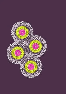 Four Yellow and Pink Scribble Rosettes (Purple background) Stock Illustration
