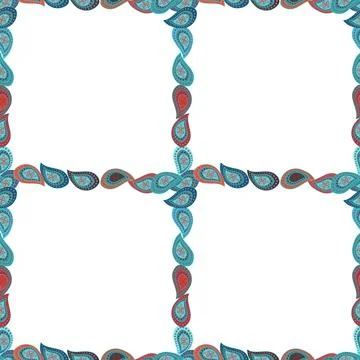 Foursquare frames doodles. Seamless. Vector. Picture in blue, brown and white co 스톡 일러스트