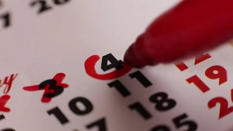 Fourth 4th number outline red marker in calendar macro. Calendar for business Stock Footage 234405606