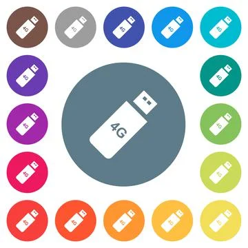 Fourth generation mobile stick flat white icons on round color backgrounds Stock Illustration