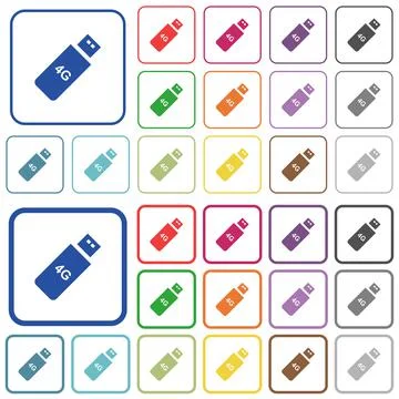 Fourth generation mobile stick outlined flat color icons Stock Illustration