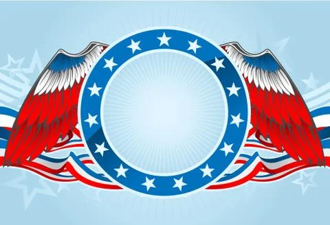 Fourth of july blank frame with wings and ribbons Stock Illustration