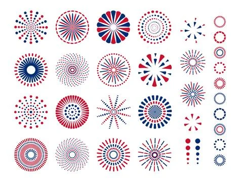 Fourth of July blue, red, bicolored, two color fireworks illustration isola.. Illustrazione stock