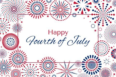 Fourth of July blue, red fireworks display illustration イラスト素材