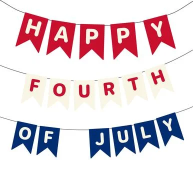 Fourth of July blue, red, white bunting, flags with text illustration. Stock Illustration