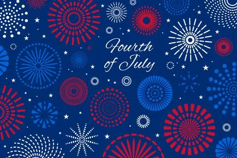Fourth of July blue, red, white fireworks display illustration 스톡 일러스트