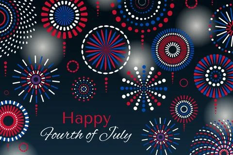 Fourth of July blue, red, white fireworks display illustration 스톡 일러스트
