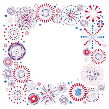 Fourth of July blue, red, white fireworks display illustration 스톡 일러스트