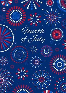 Fourth of July blue, red, white fireworks display illustration 스톡 일러스트
