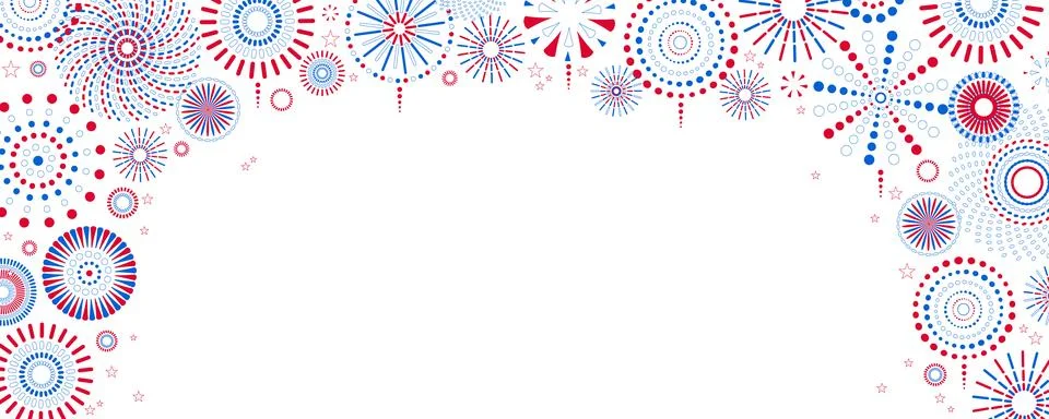 Fourth of July blue, red, white fireworks display illustration Stock Illustration